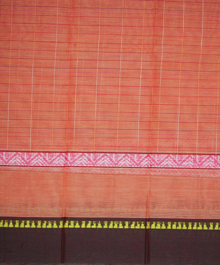 Orange checks cotton handwoven narayanapet saree