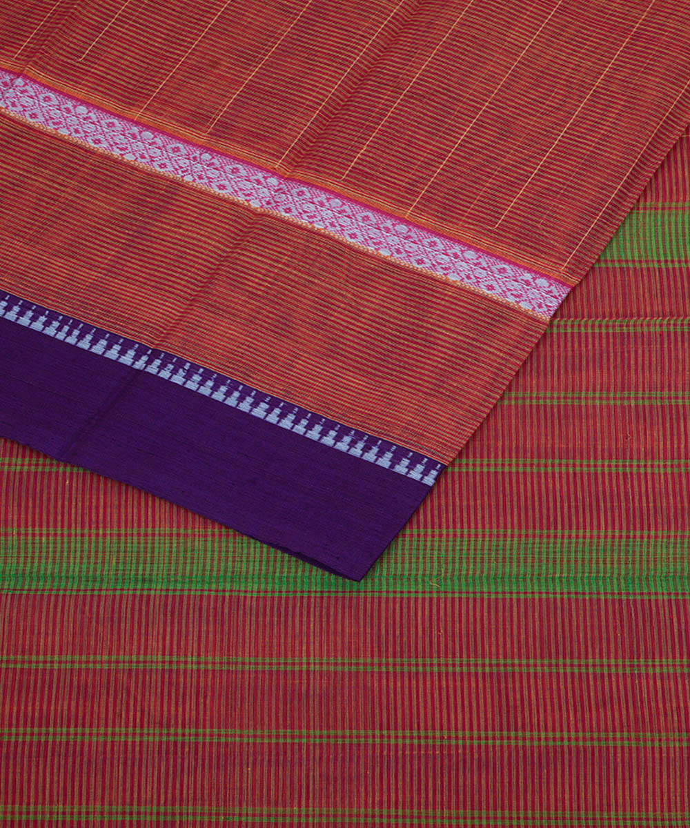 Brown purple cotton handwoven narayanapet saree