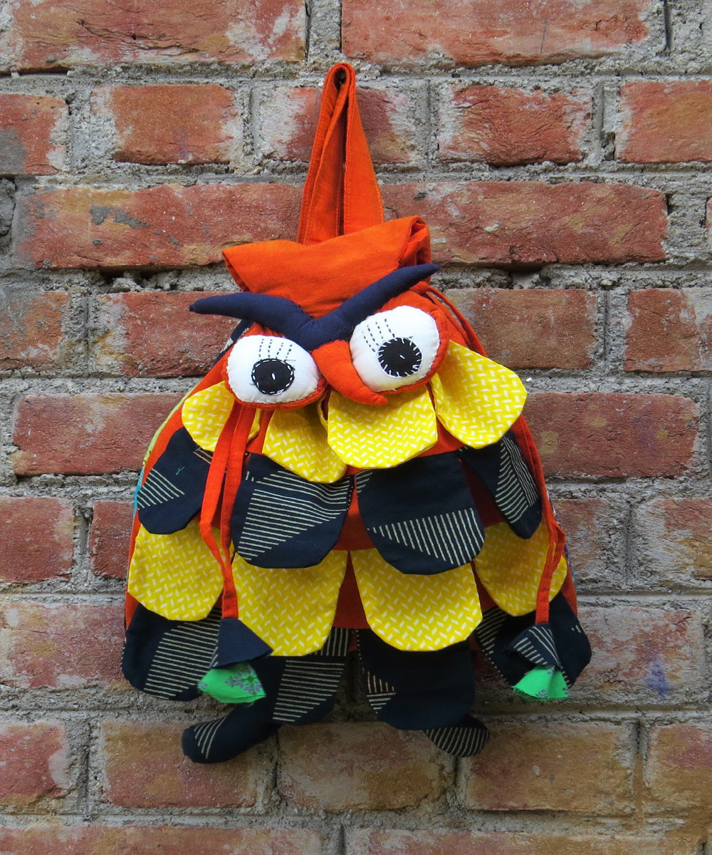 Orange black yellow handcrafted cotton backpack