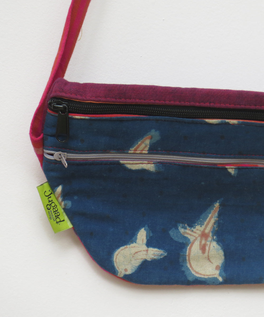 Blue pink handcrafted cotton bag