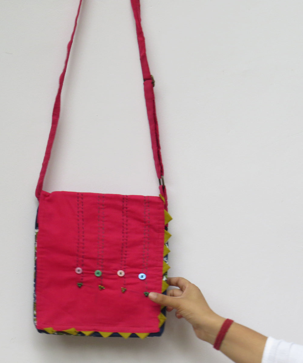 Pink handcrafted cotton sling bag