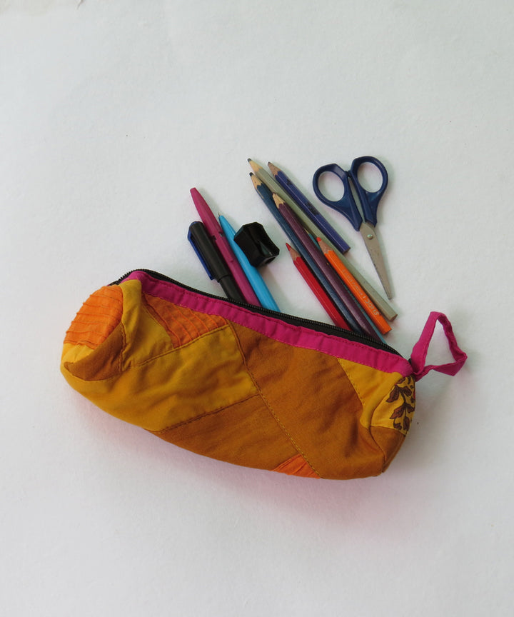 Yellow pink cotton pencil pouch