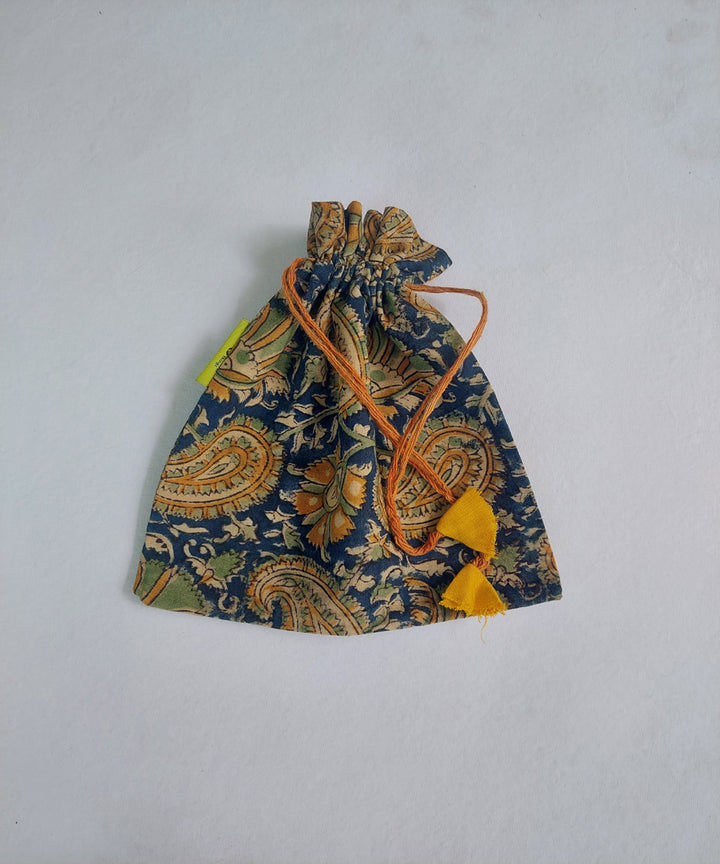 Handcrafted blue green cotton makeup pouch