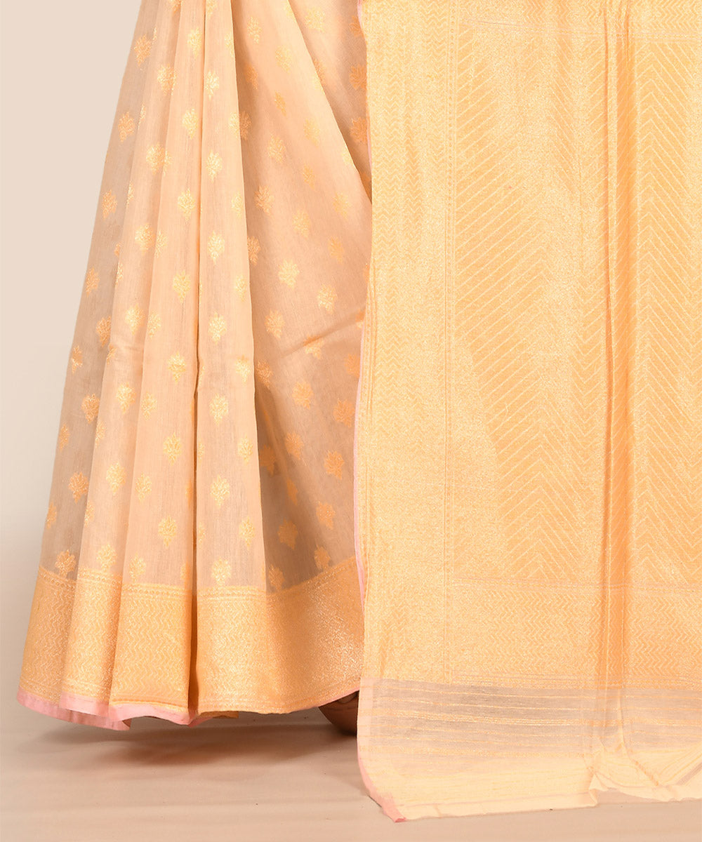 Cream handwoven banarasi silk saree