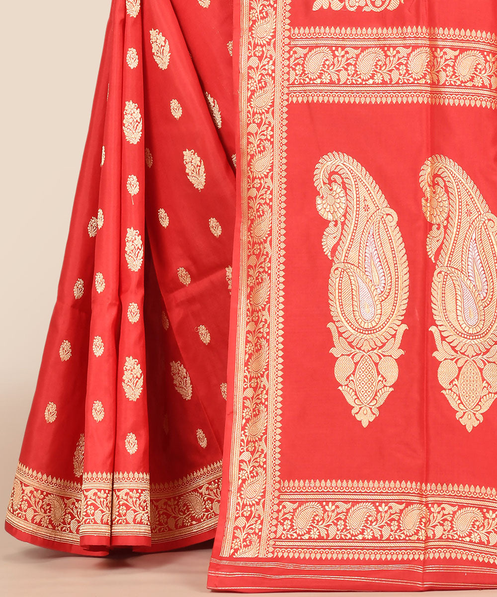 Brick red handwoven banarasi silk saree