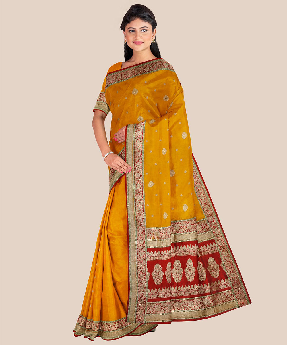 Yellow handloom banarasi silk saree