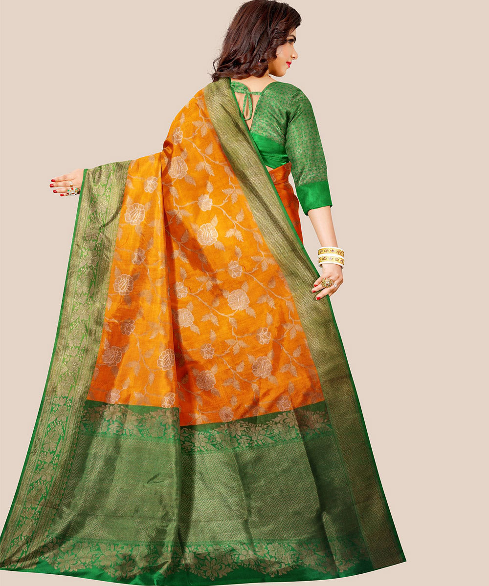 Mustard green handloom banarasi silk saree