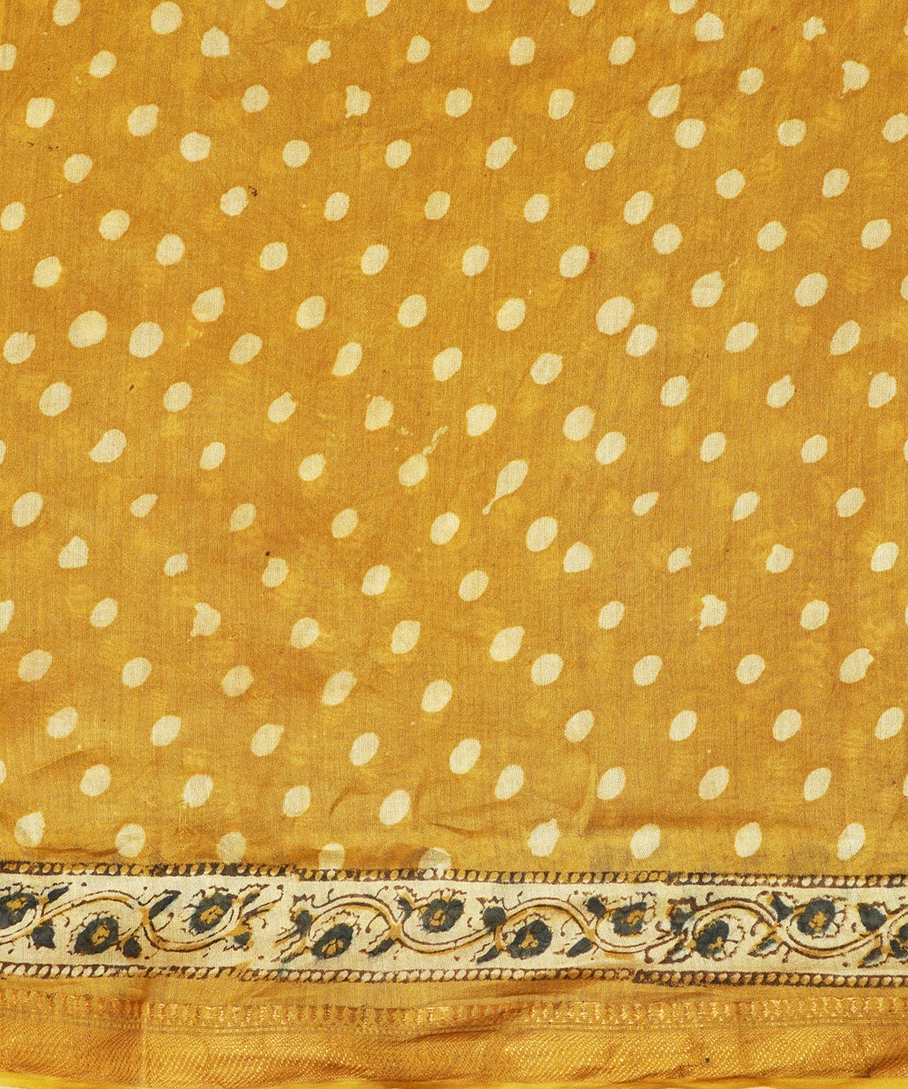 Mustard cotton silk handblock dabu print sari