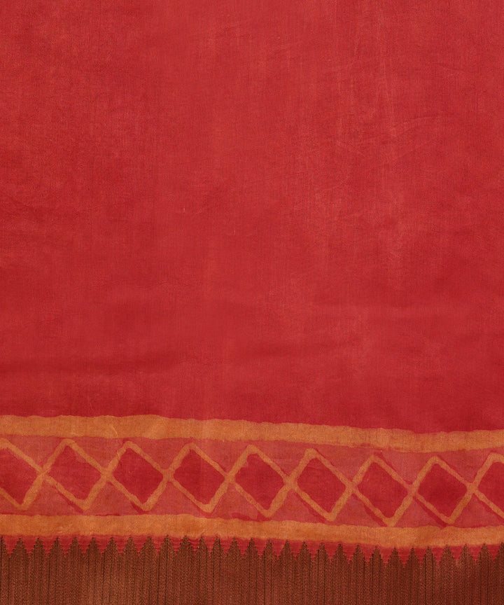 Orange gheecha border cotton silk handblock dabu print sari