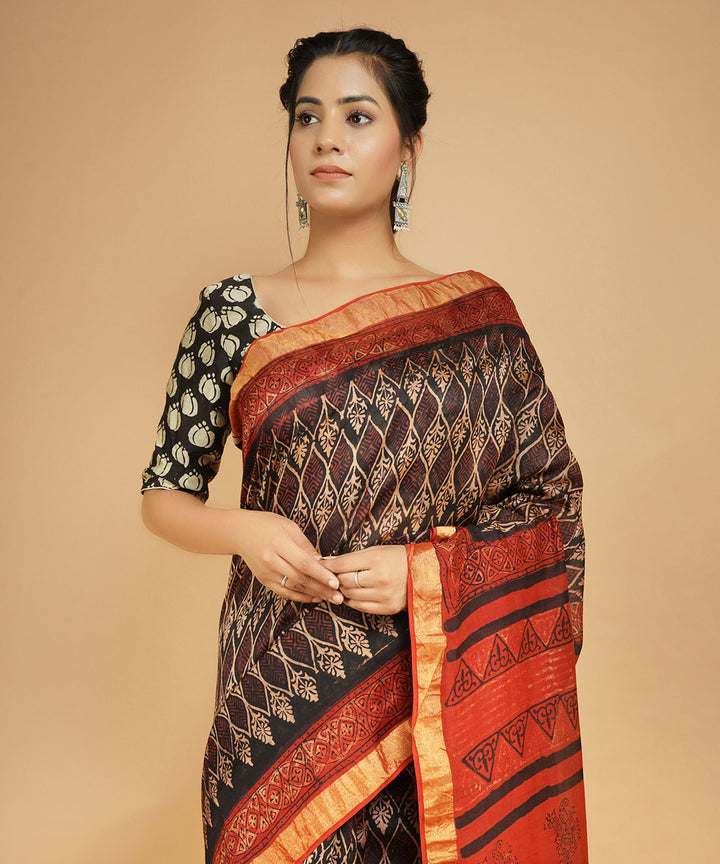 Multicolor ajrakh cotton silk ajrakh sari