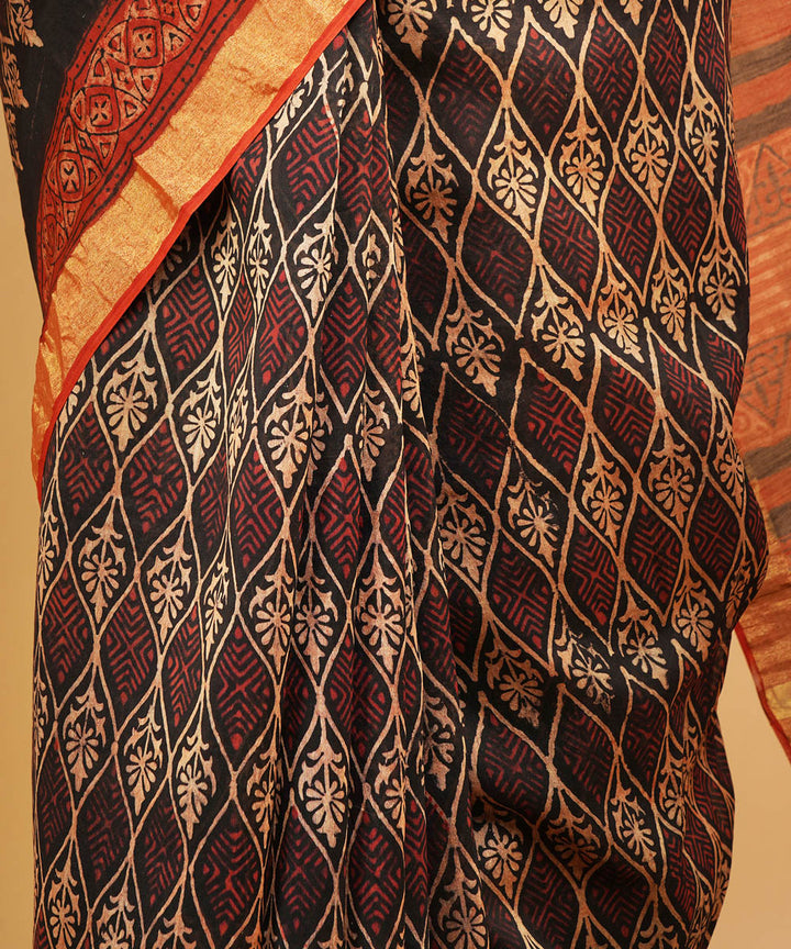 Multicolor ajrakh cotton silk ajrakh sari
