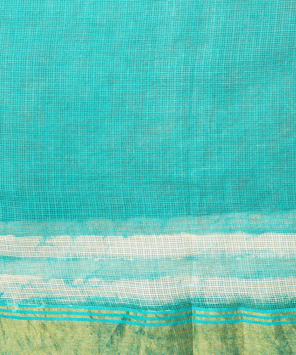 Turquoise silk handblock dabu print sari
