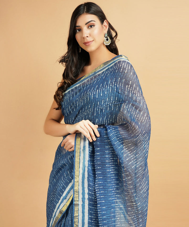 Indigo silk handblock dabu printed sari