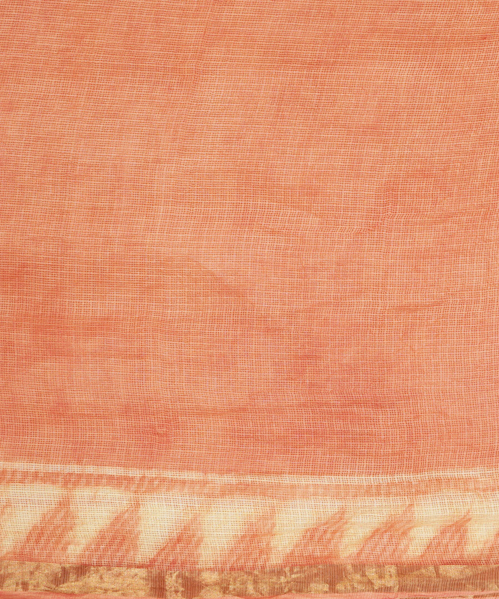 Peach silk handblock dabu print sari