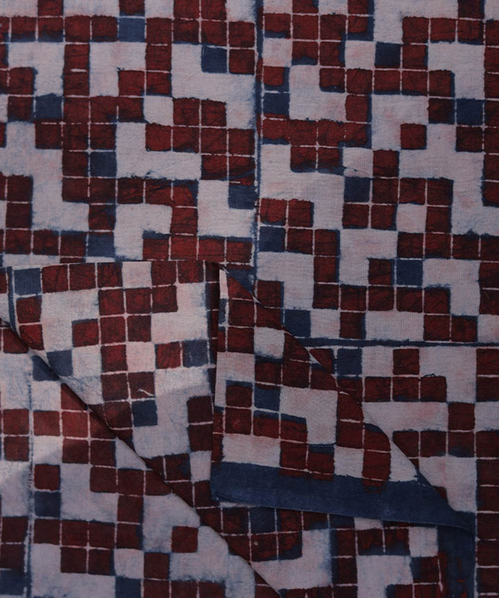 Red white natural dye hand block print mosaic pattern cotton fabric