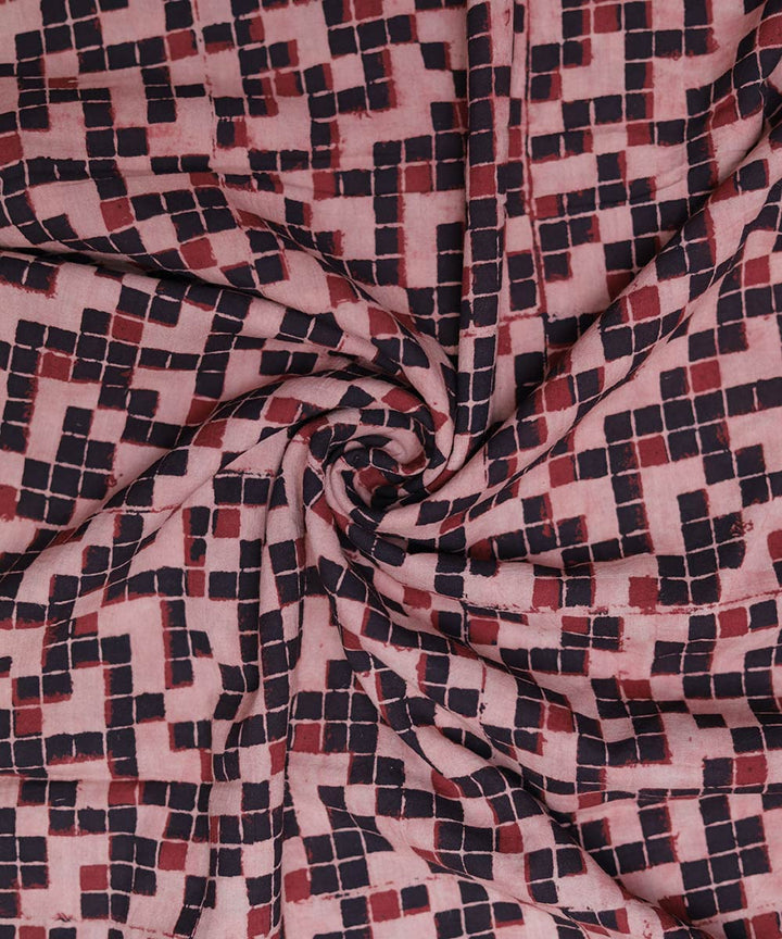 Red and black natural dye block print mosaic pattern cotton fabric