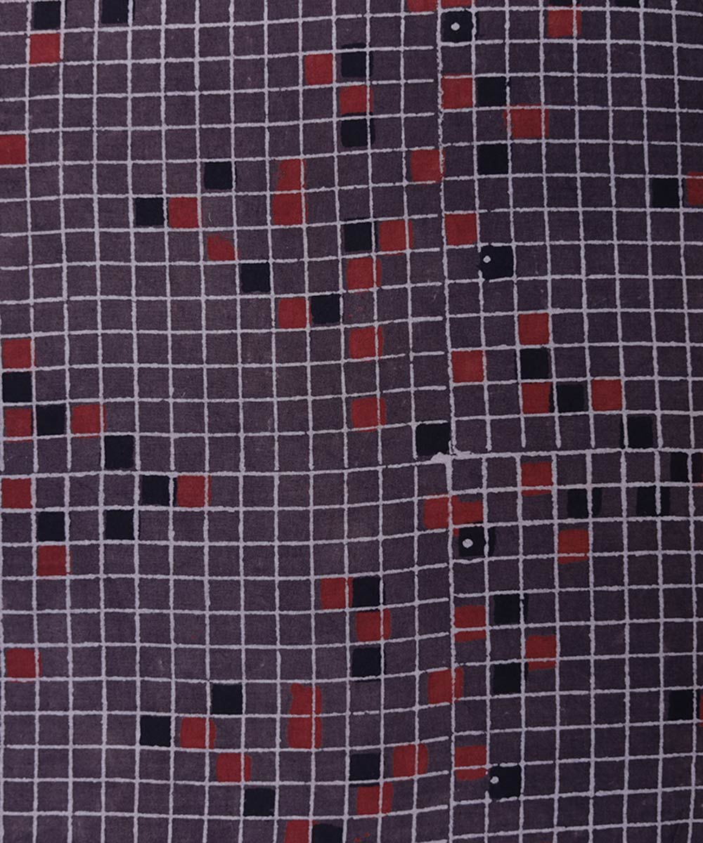 Red brown natural dye hand block print mosaic pattern cotton fabric