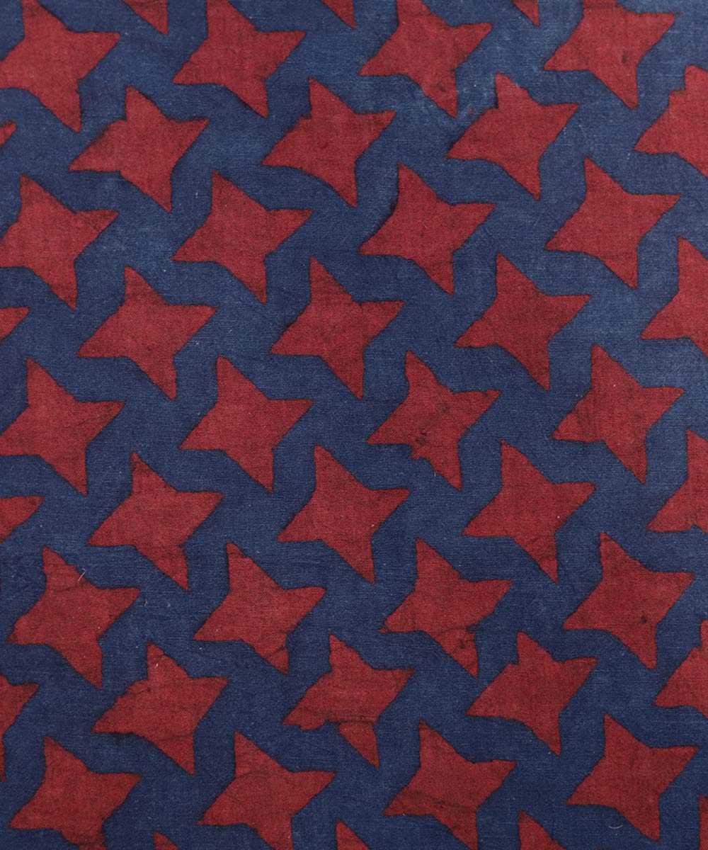 Indigo and red natural dye star pattern handblock print fabric