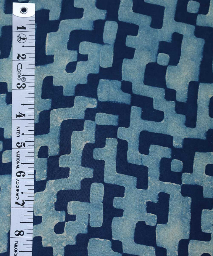 Indigo tetris block printed modal fabric