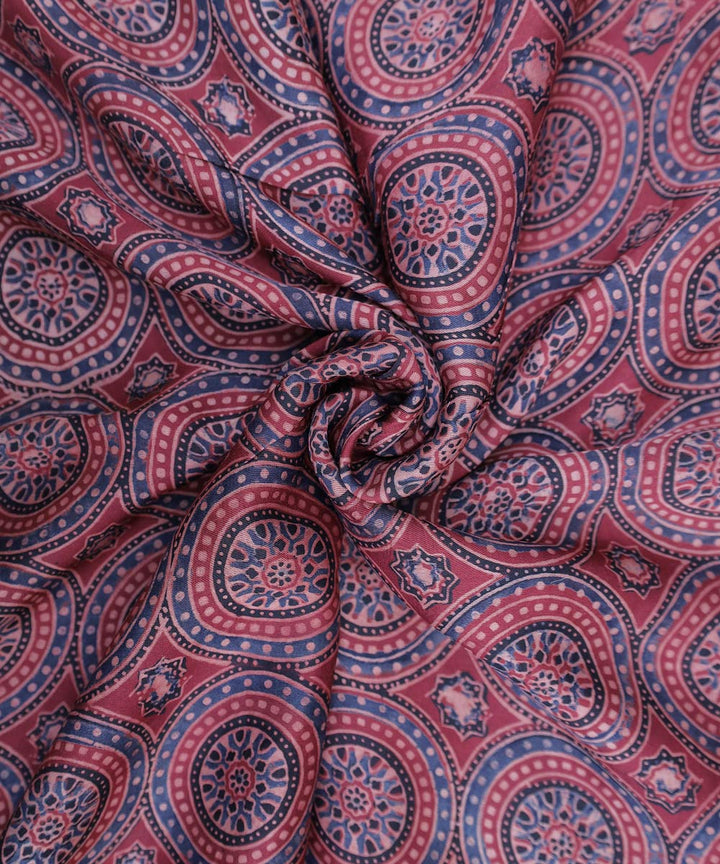 Red traditional flowers block printed modal fabric
