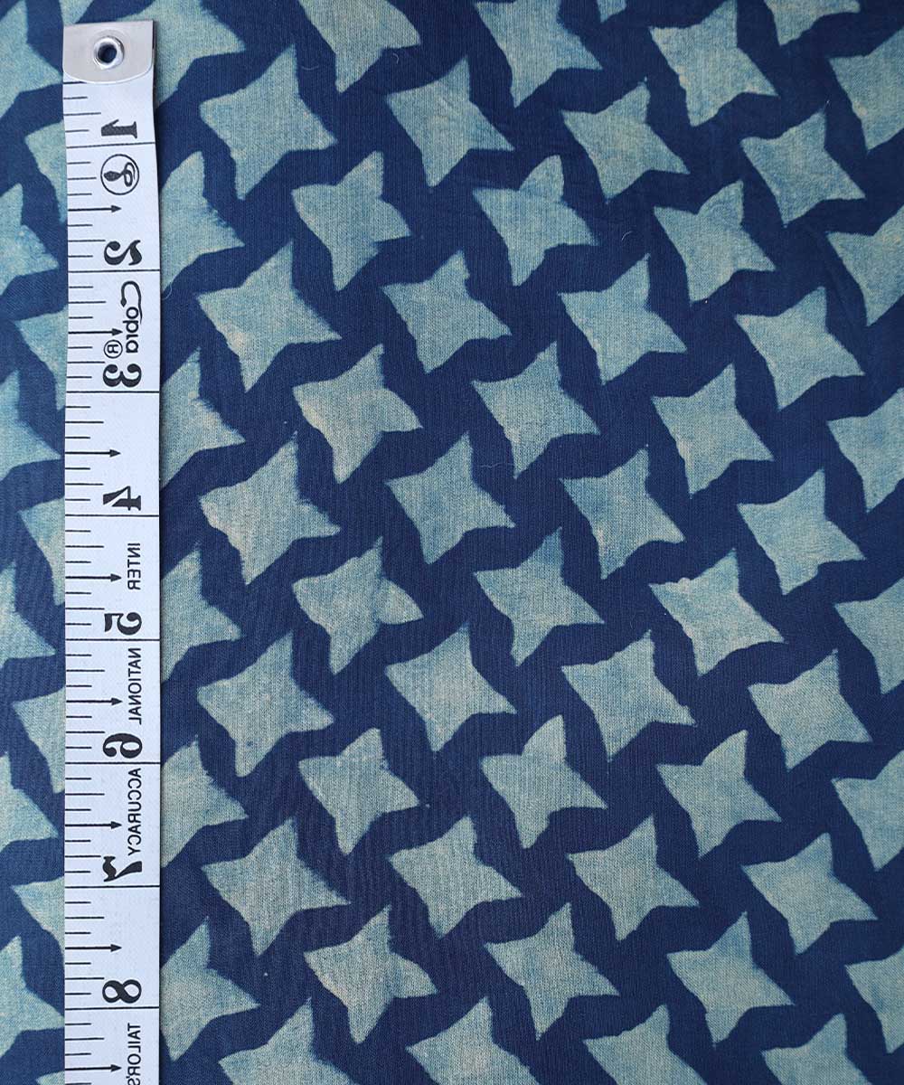 Indigo white star block printed modal fabric