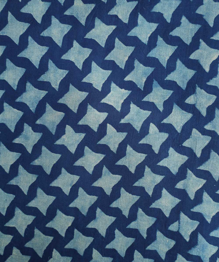 Indigo white star block printed modal fabric