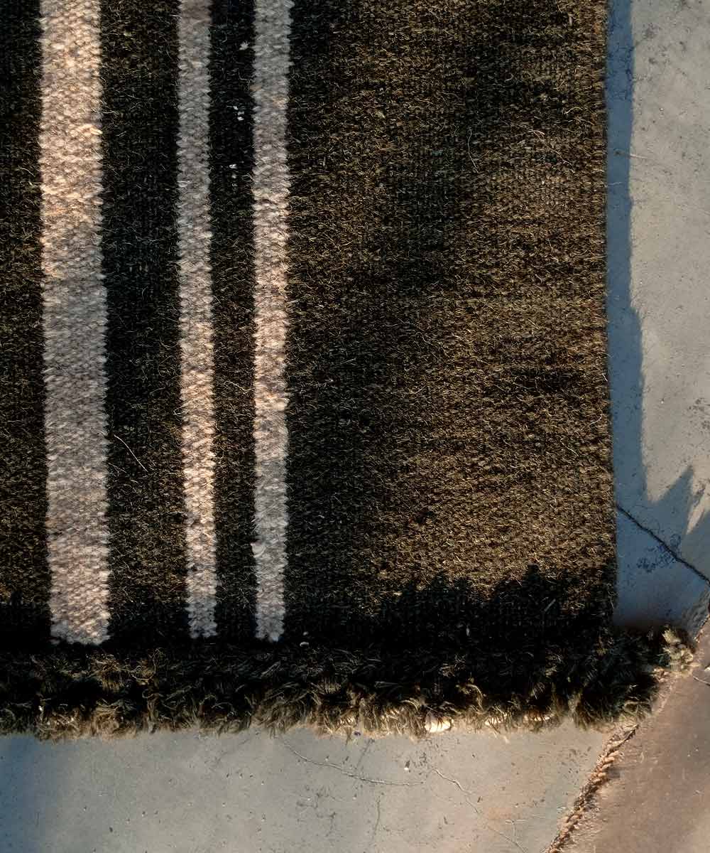 Black white handwoven woolen kharad rug
