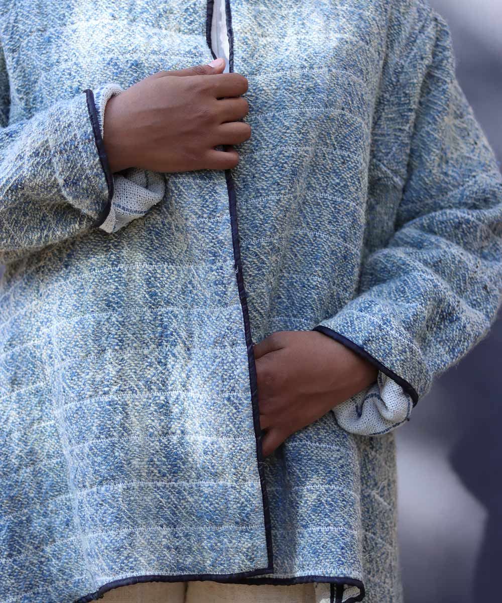 Grey checks handwoven woolen jacket