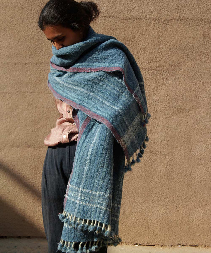 Indigo handspun handwoven woolen stole