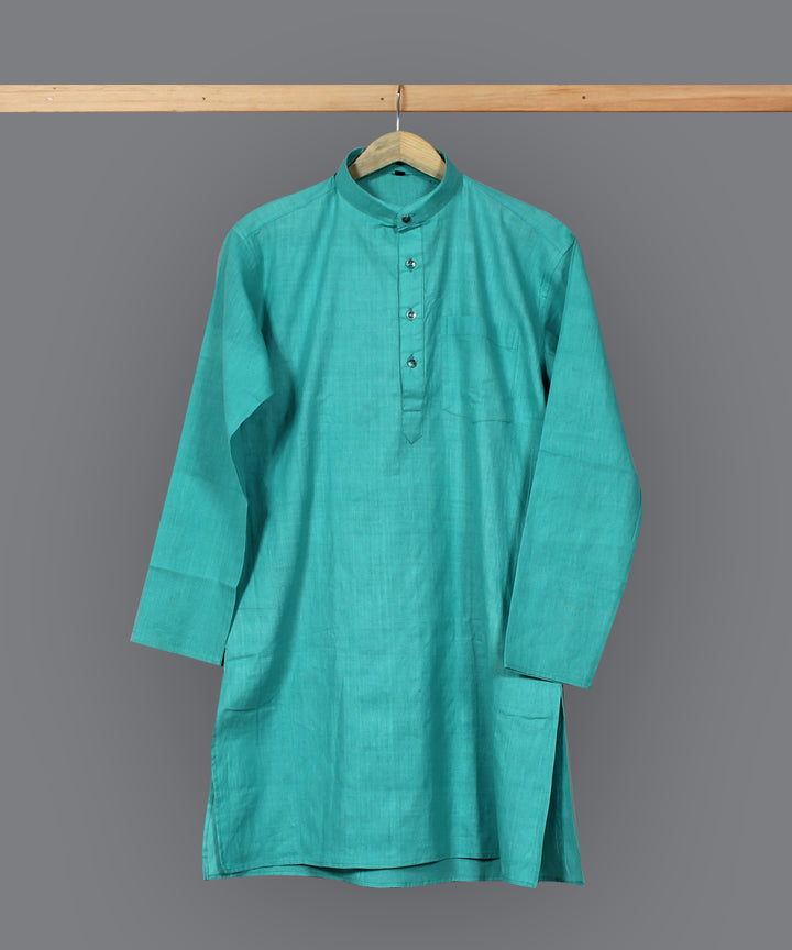 Cyan blue handloom long cotton kurta