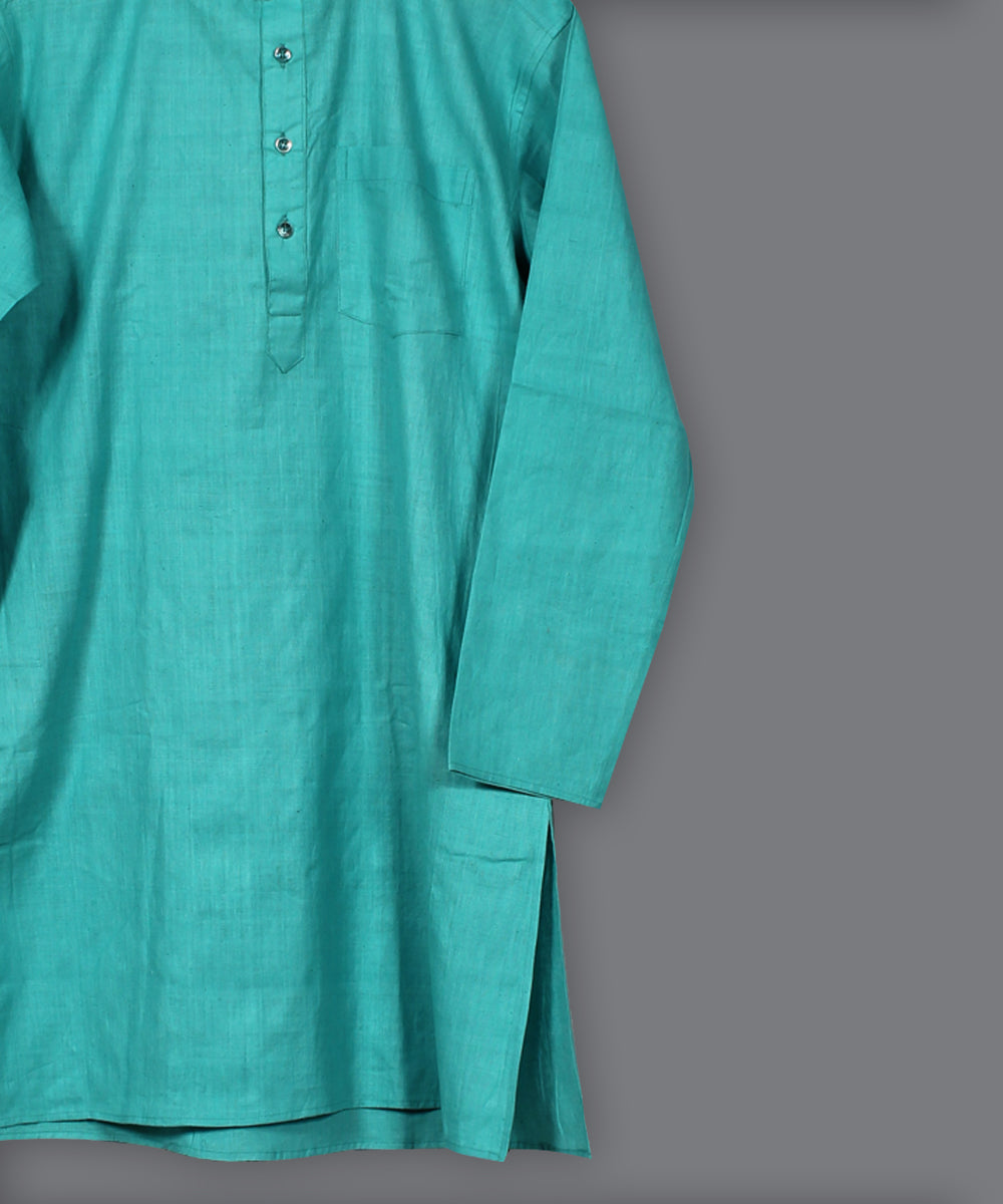 Cyan blue handloom long cotton kurta