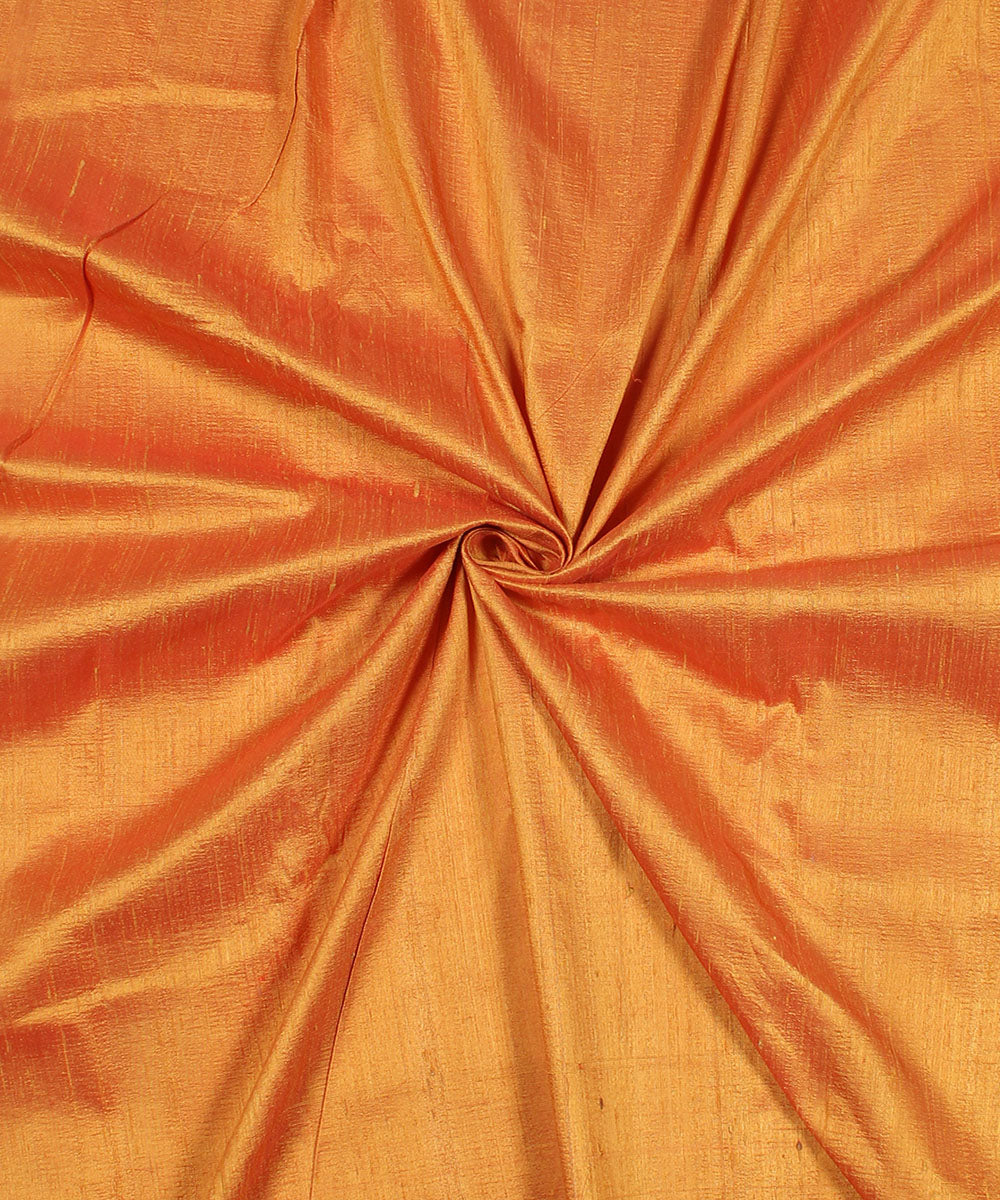 Dual shade orange yellow handspun handwoven raw silk fabric
