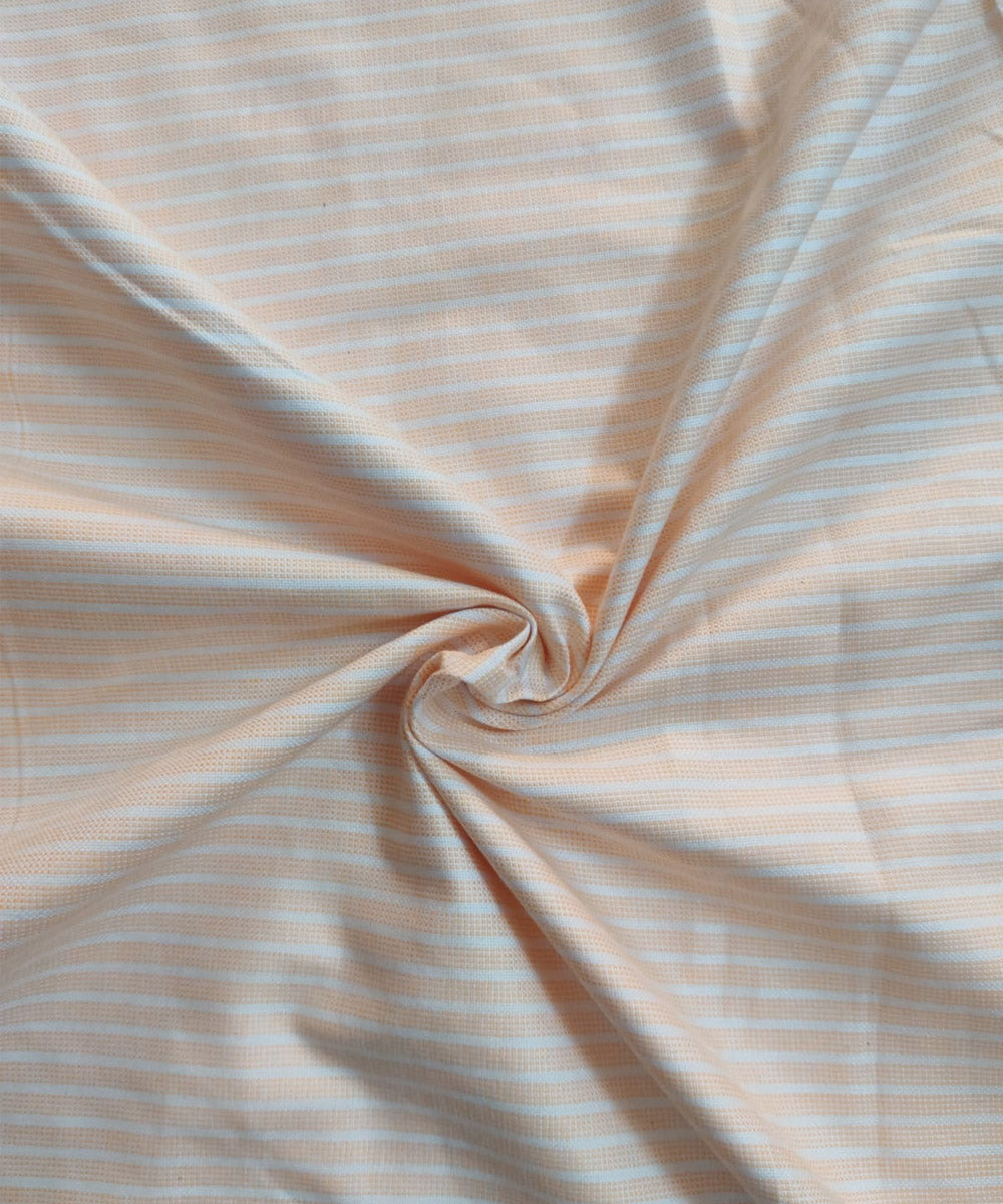Orange white handspun handwoven cotton fabric