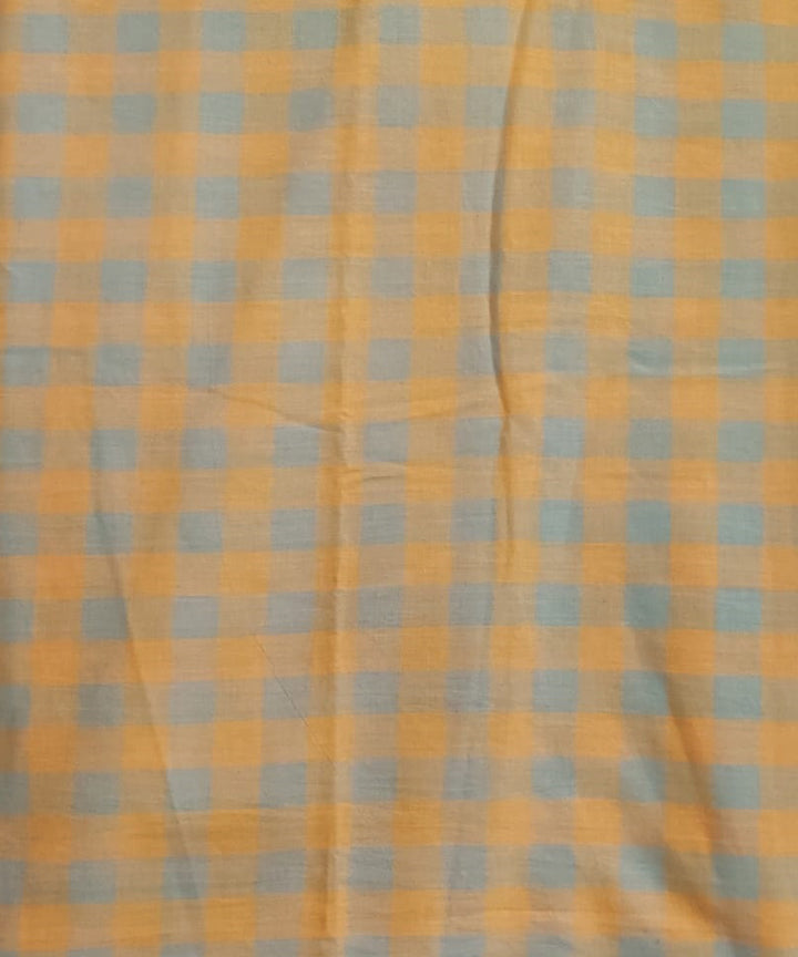 Grey orange check handspun handwoven cotton fabric