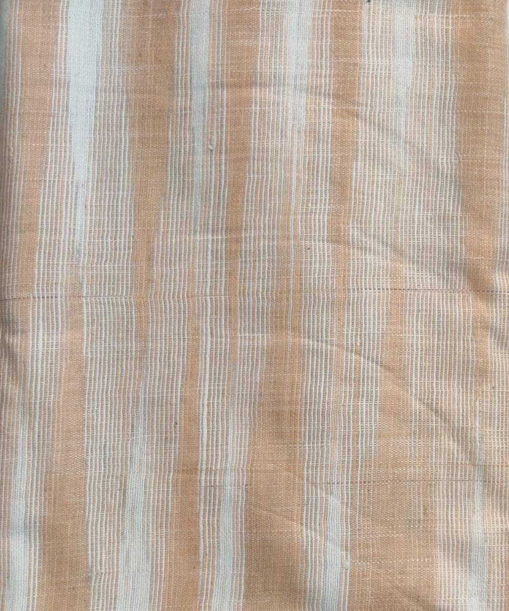 Orange white handspun handwoven cotton fabric