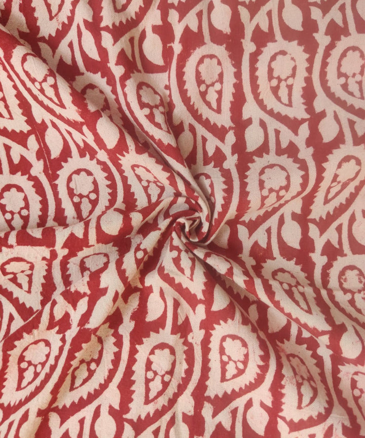 Red beige hand block print cotton fabric