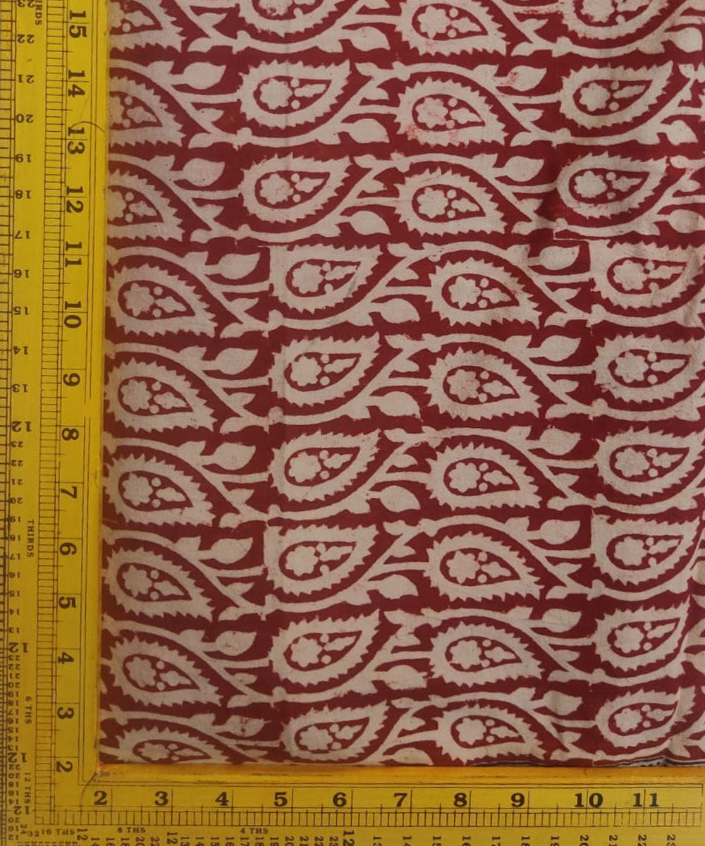 Red beige hand block print cotton fabric