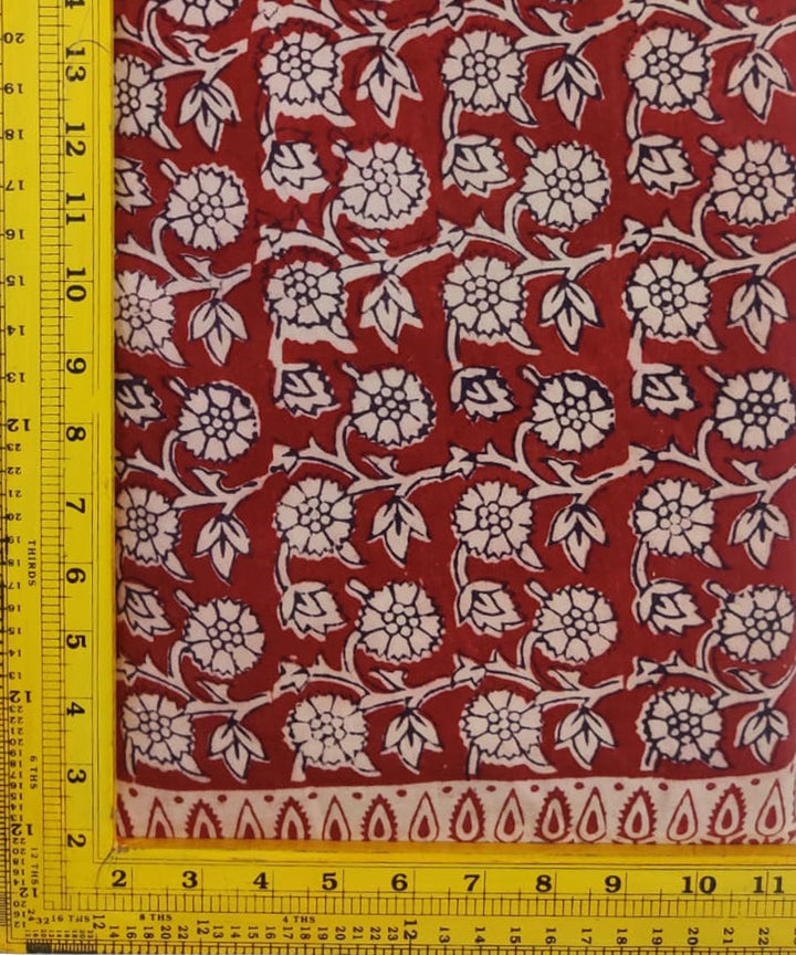 Red white black hand block printed cotton fabric