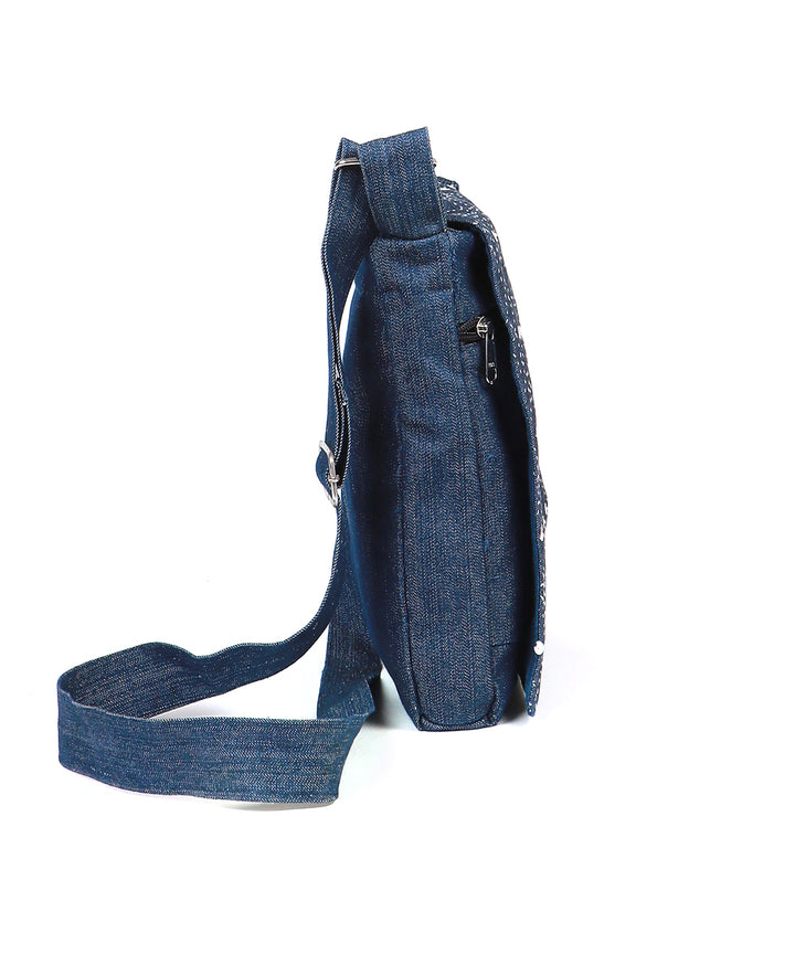 Blue handcrafted denim cotton sling bag
