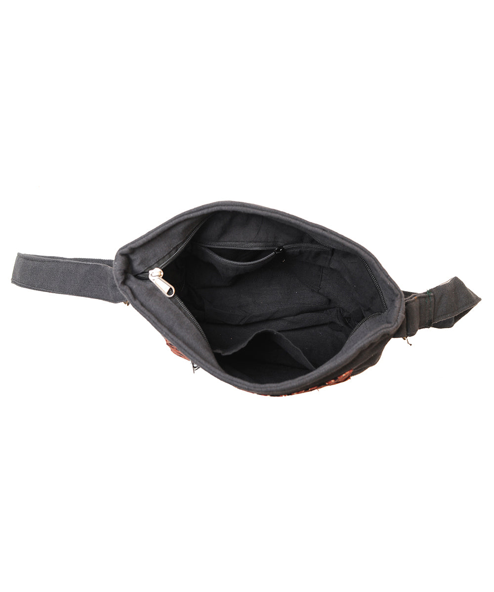 Brown black handcrafted cotton sling bag