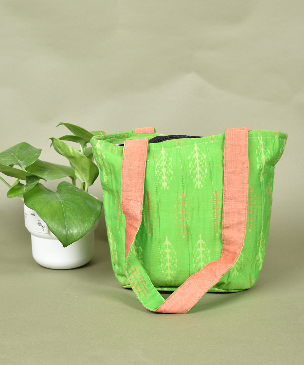 Light green handcrafted cotton tote bag