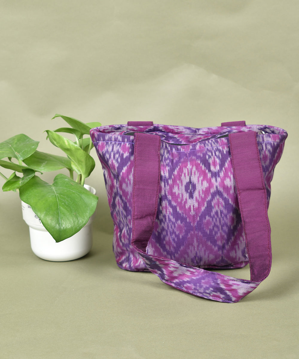 Purple handcrafted ikat cotton tote bag