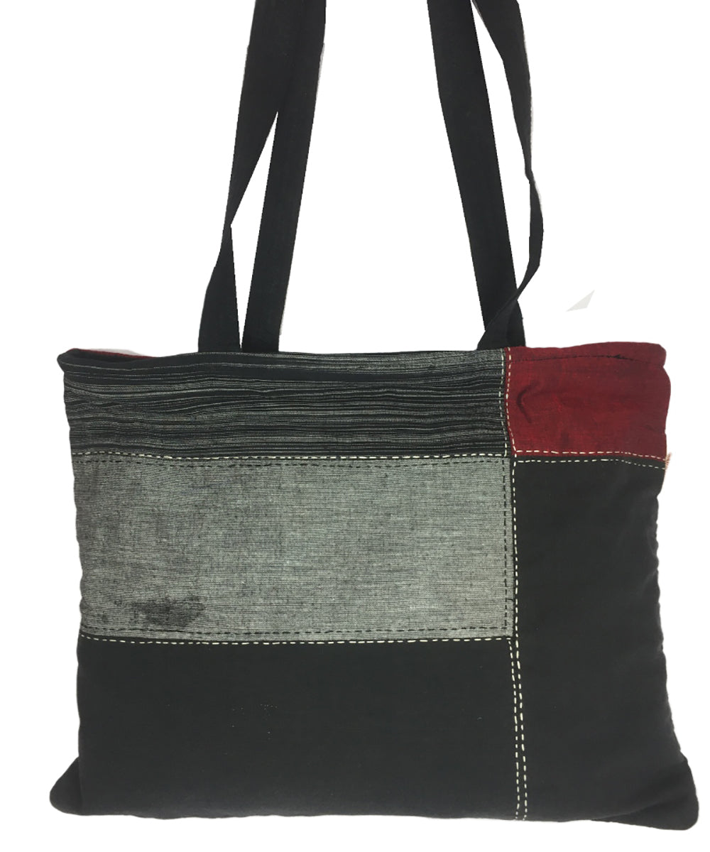 Black grey handwoven cotton tote bag