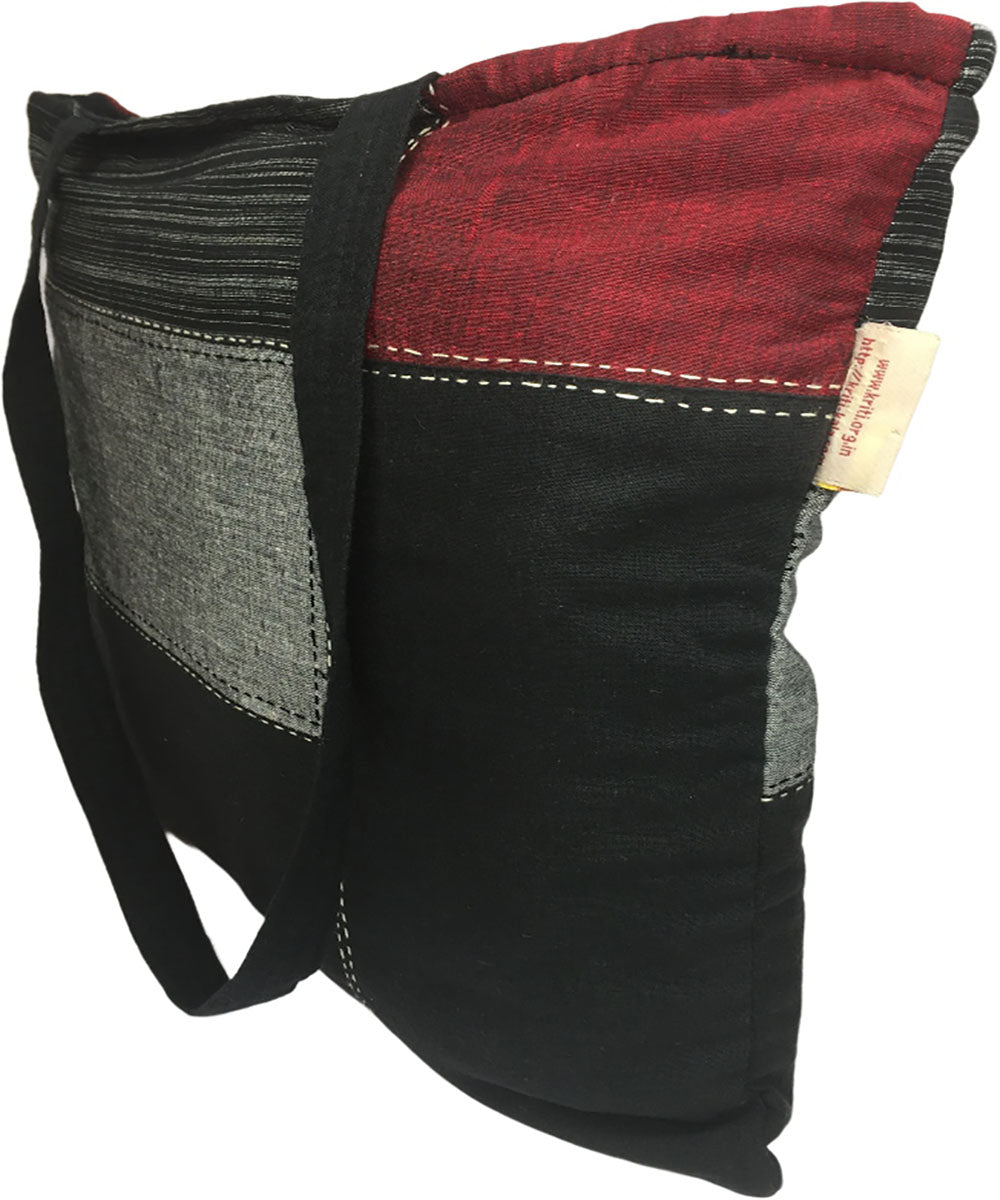 Black grey handwoven cotton tote bag