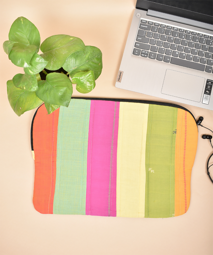 Multicolor handcrafted cotton laptop sleeve