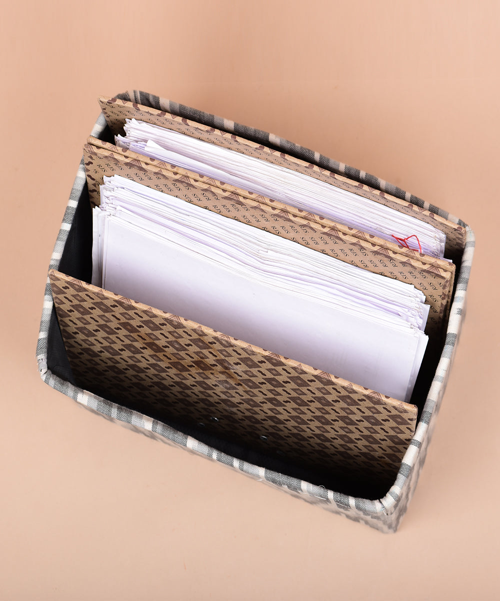 Grey handcrafted foldable cotton stationary basket