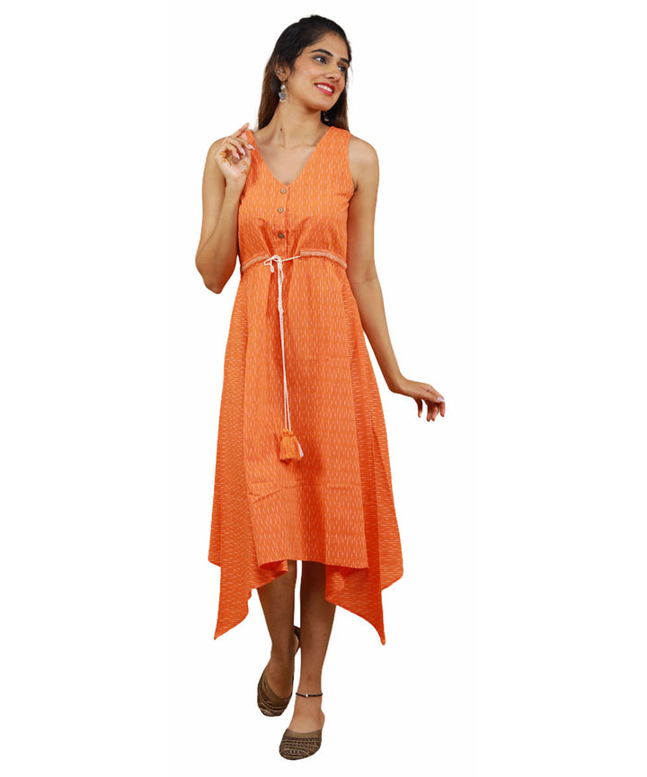 Orange handcrafted pochampally cotton dress