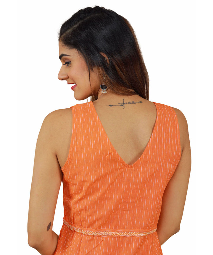 Orange handcrafted pochampally cotton dress