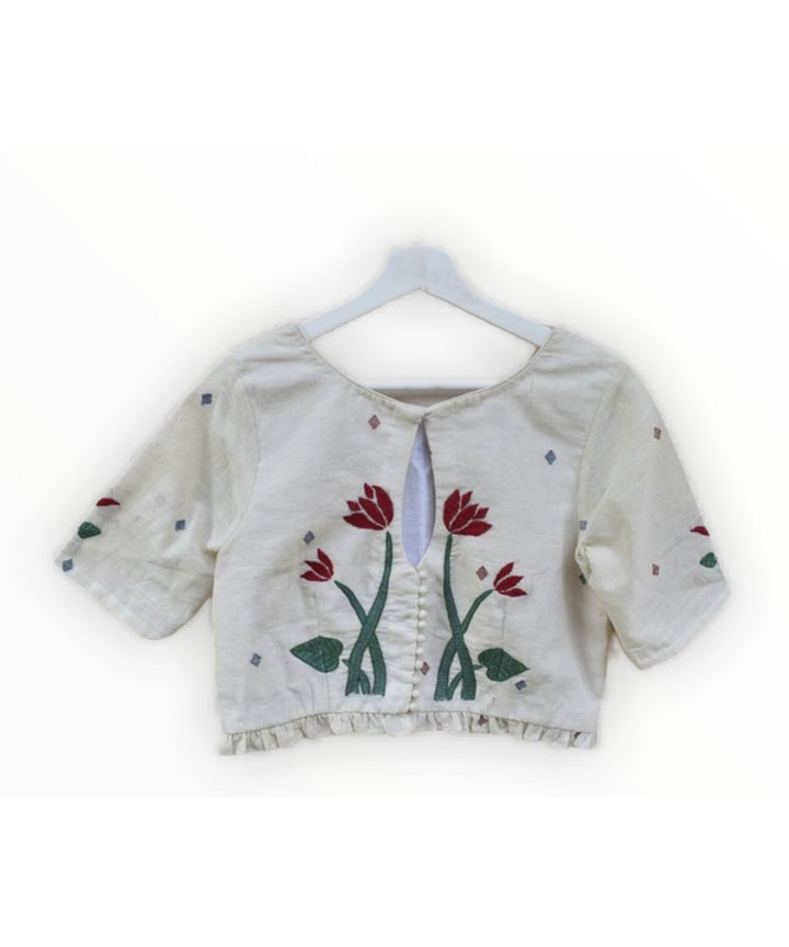 White hand embroidery jamdani cotton top
