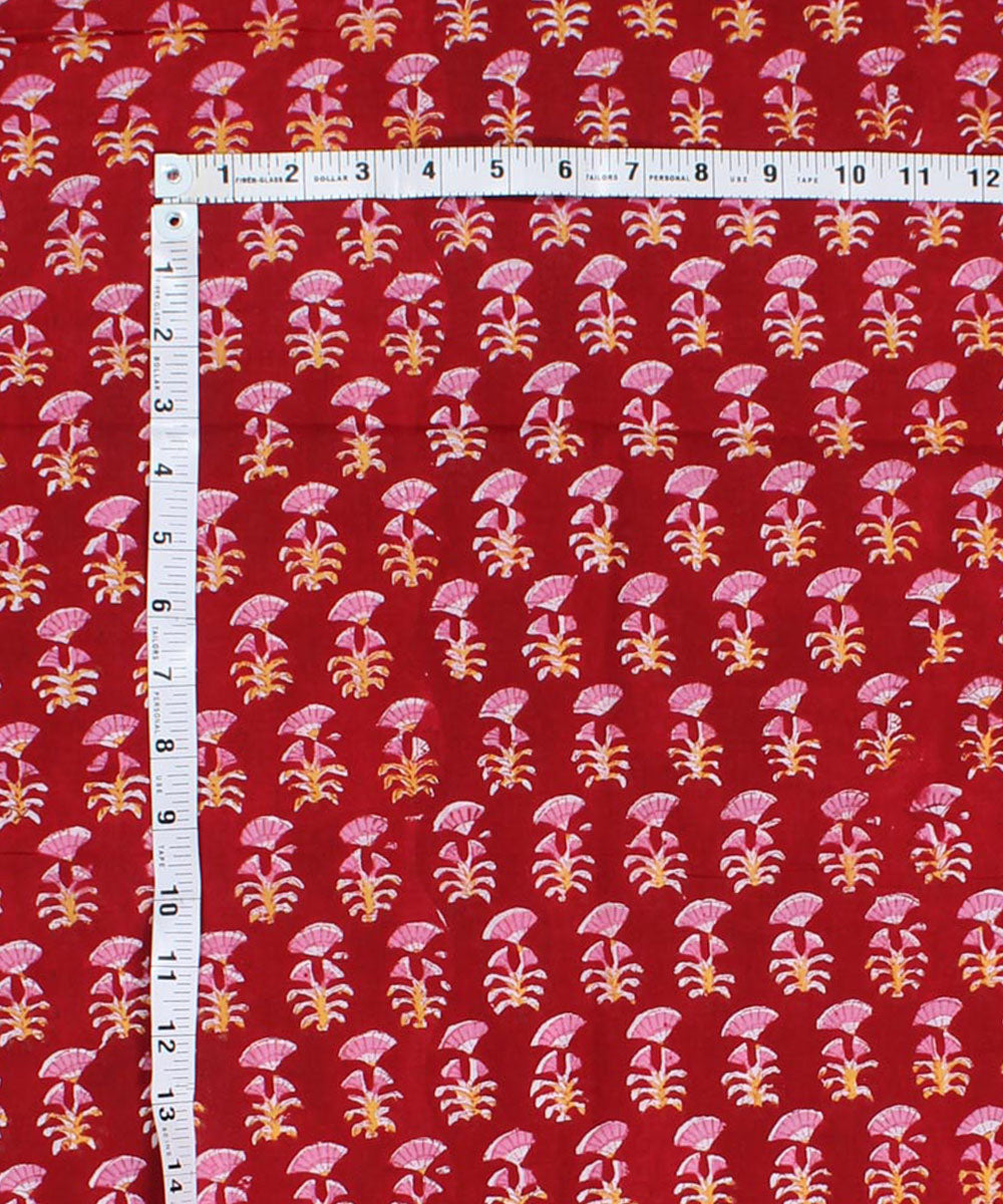 2.5m Red handblock print cotton kurta cut piece